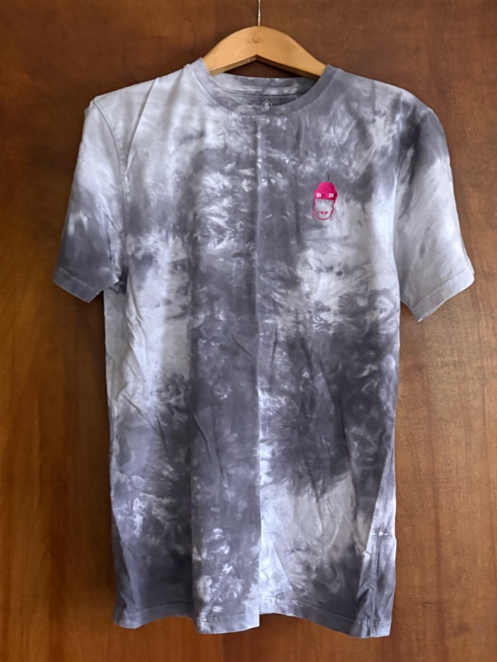 Gray Tie-Dye Graphic Spittin’ Chiclets Tee with Pink Logo